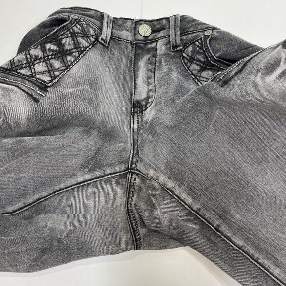 AKADEMIKS Black Wash Distressed Skinny Jeans Size 7 Low-Rise Embroidered Hip-Hop - Picture 7 of 16